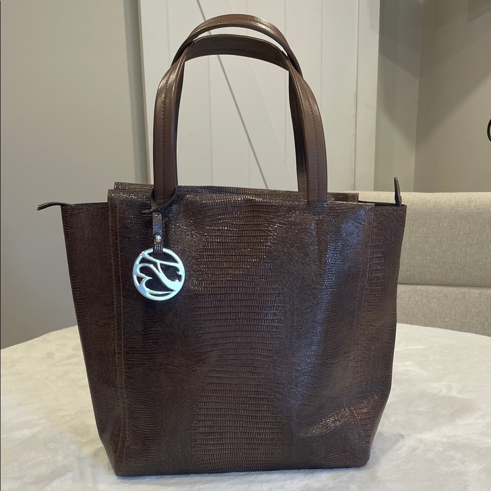 Tosca Blu Croc Embossed Brown Leather Tote